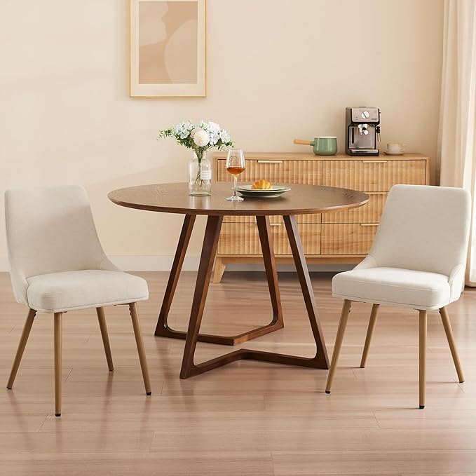 Modern Upholstered Dining Chairs Set of 2 with Thick Seat Cushion and Curved Back, Fabric Farmhouse Dinner Chair for Kitchen, Dining Room,Cafe (Fabric - Beige, Set of 2)