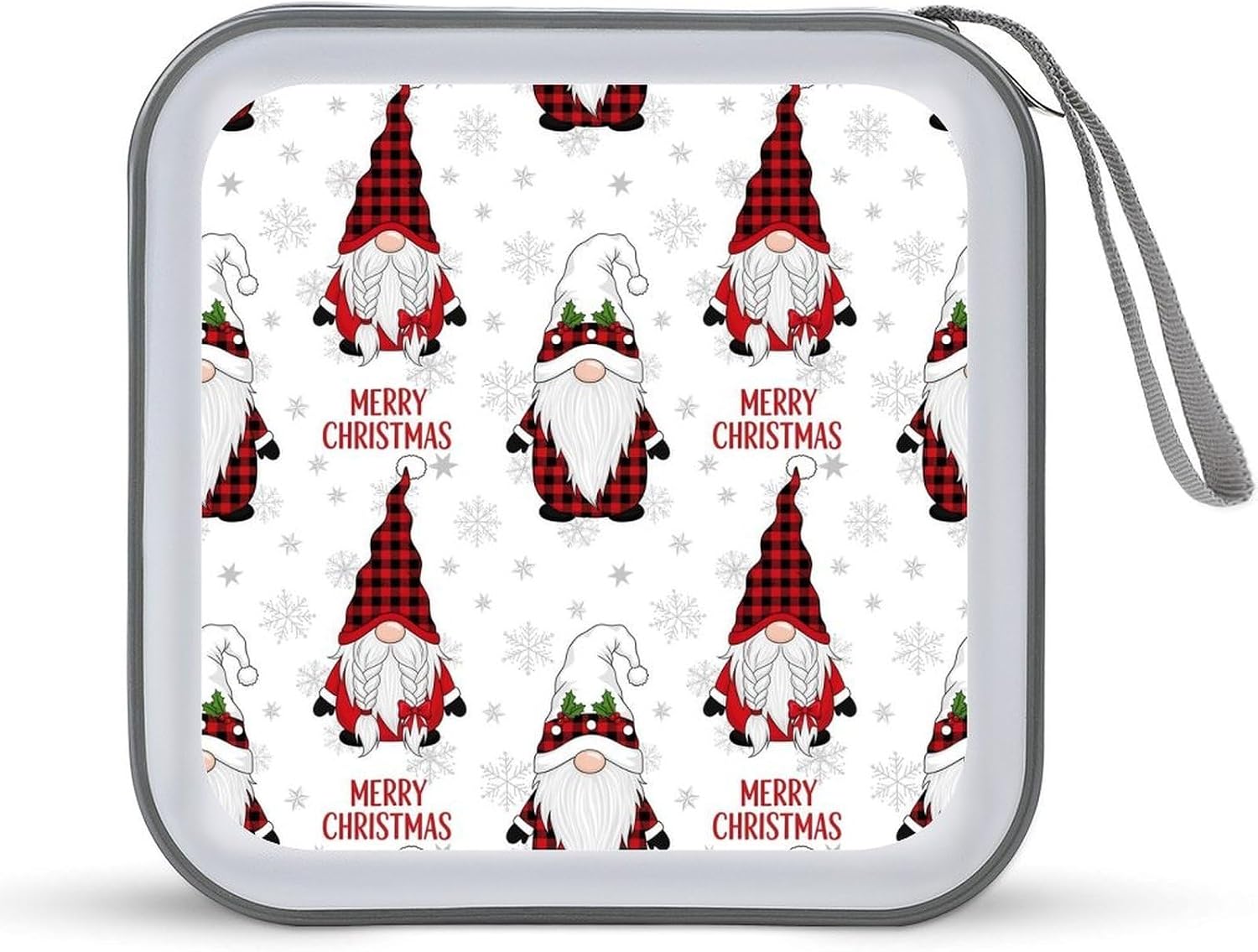 40-Disc CD/DVD Organizer Wallet Silver Snow Gnome On Rustic Grey Wood Plank Winter Christmas, Heavy-Duty Hard Plastic Binder, Portable Storage Case with Carry Strap for Car