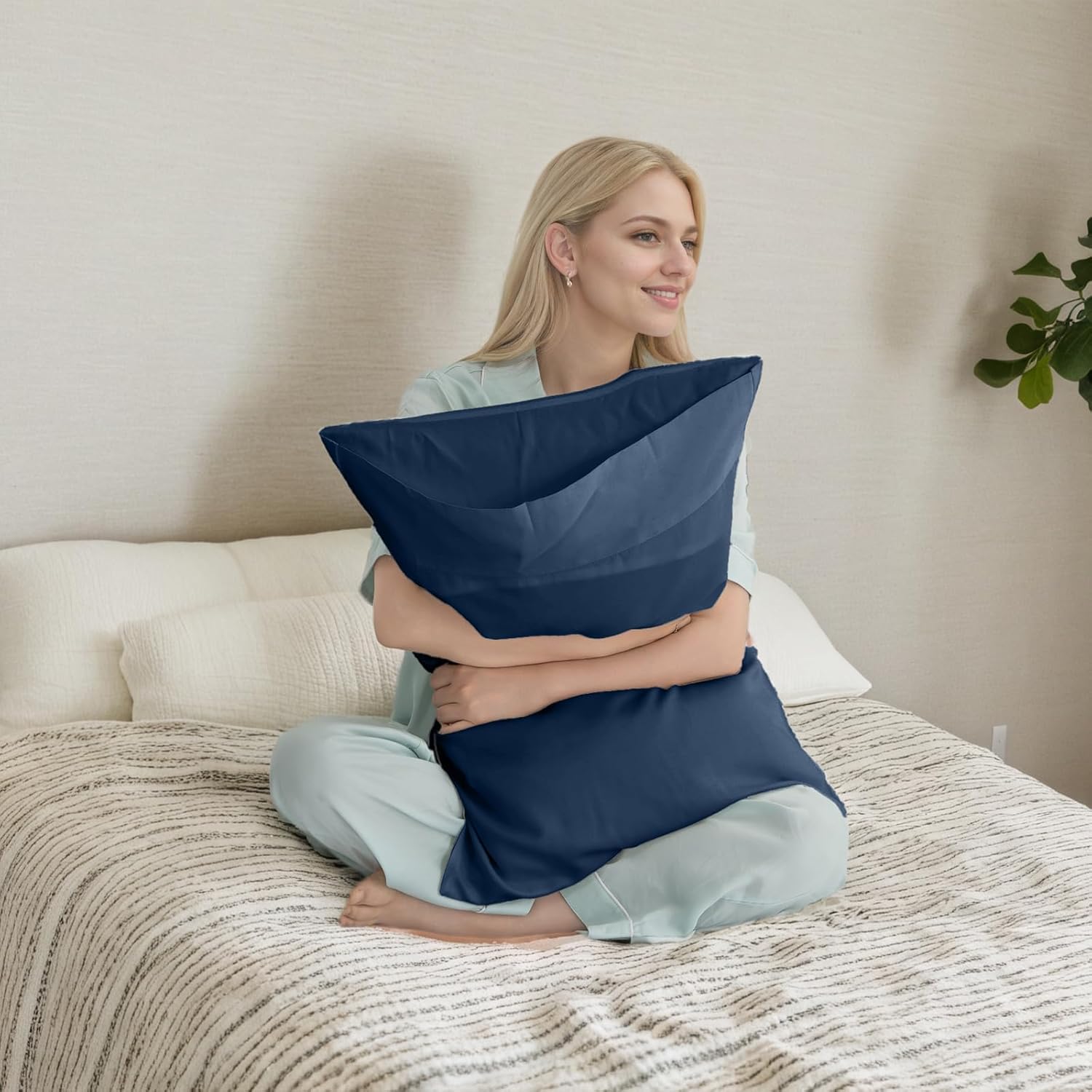 Pillow Cases King Size 2 Pack, Bamboo Rayon Cooling Pillowcases with Envelope Closure, Cool Breathable Pillow Case for Hot Sleepers & Night Sweats, 20x40 inches,Navy Blue