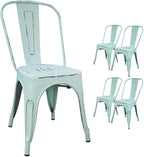 Devoko Metal Indoor-Outdoor Chairs Distressed Style Kitchen Dining Chairs Stackable Side Chair with Back Set of 4 (Blue)