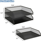Natwind 2-Tier Stackable Paper Tray, Metal Mesh Desktop Organizer, A4 Paper Sorter, Letter Trays,File Folder Sorter Organizer with Sliding Tray for Home, Office, School (Black)