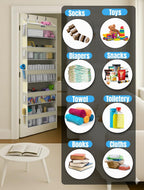 Over the Door Organizer with 5 Large Pockets & 10 Mesh Side Pockets – Durable Hanging Storage for Closet, Bathroom, Bedroom, and Nursery– Space Saving Door Storage with Sturdy Metal Hooks.
