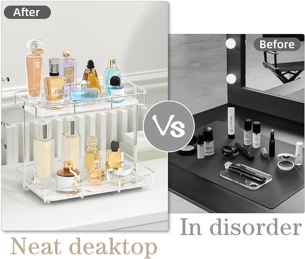 Bathroom Organizer Countertop Perfume Organizer Makeup Organizer Cosmetics Storage Display Rack Vanity Tray Dresser Stainless Steel Gold Shelf White Marble Ceramic Tray