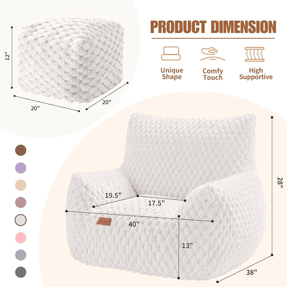 Bean Bag Chair with Ottoman, Modern Giant Bean Bag Couch Sofa with Footstool,...