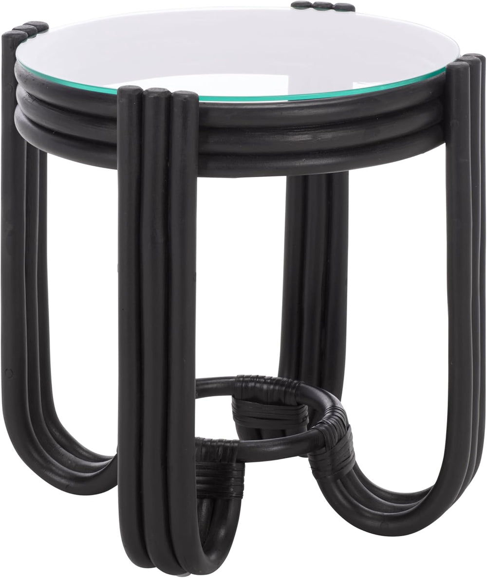 SAFAVIEH Home Collection – Bilian Round Accent Table, Black Rattan Base with ...