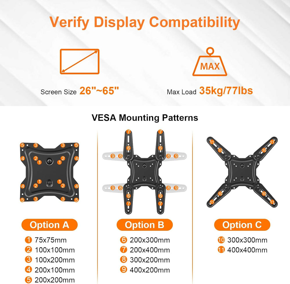 GRIFEMA Full Motion TV Wall Mount for 26-65 in TVs or Monitor, Swivel Tilt | ...