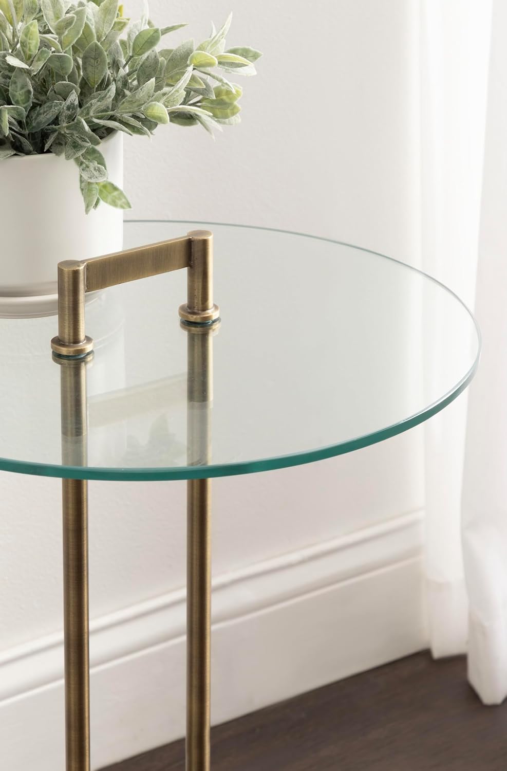 Kate and Laurel Cerullo Modern Round Glass Side Table with Marble Base, 16 x ...