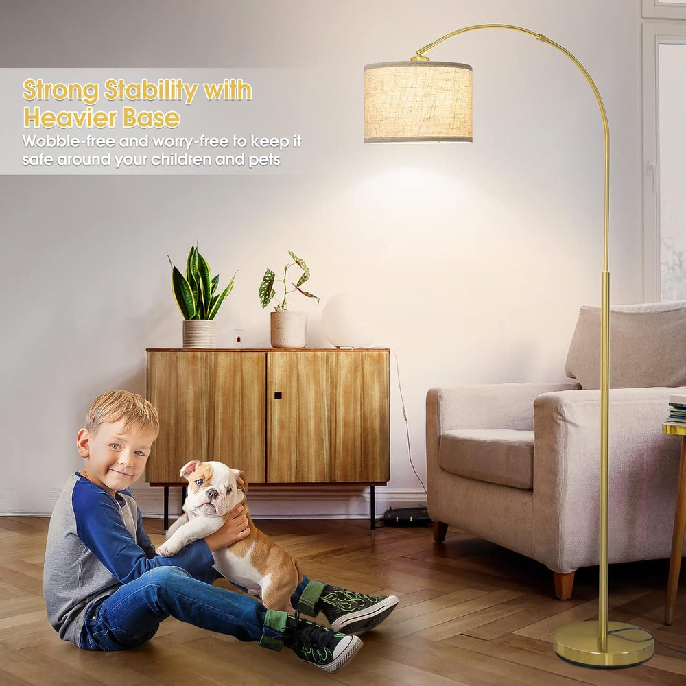 Gold Floor Lamp, Arc Floor Lamp for Living Room with Adjustable Drum Lampshad...