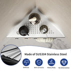 Grout in Shower Shelves with Hooks, 304 Stainless Steel Corner Bathroom Shelf for Tiled Wall (Brushed, 10'' x 10'')