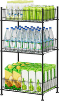 Water Bottle Organizer 3 Tier Water Bottle Holder Storage Rack Metal Drink Beverage Soda Can Organizer Shelf Stand for Floor Pantry Kitchen Classroom Food Storage, Black