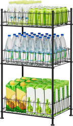 Water Bottle Organizer 3 Tier Water Bottle Holder Storage Rack Metal Drink Beverage Soda Can Organizer Shelf Stand for Floor Pantry Kitchen Classroom Food Storage, Black