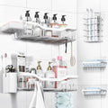 Shower Caddy Adhesive Shower Organizer 7-Pack, Rustproof Stainless Steel Bathroom Shelves, Large Capacity No-Drill Rack Storage Accessories with Soap Dish Toothbrush Holder Hooks (White)