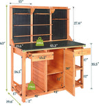 Outdoor Potting Bench,Wooden Potting Table with Metal Tabletop,Garden Work Bench with Drawer and Free Matching Storage Cabinet Shelf/Hooks for Backyard,Patio,Greenhouse (Black, 44 * 20 * 63in)