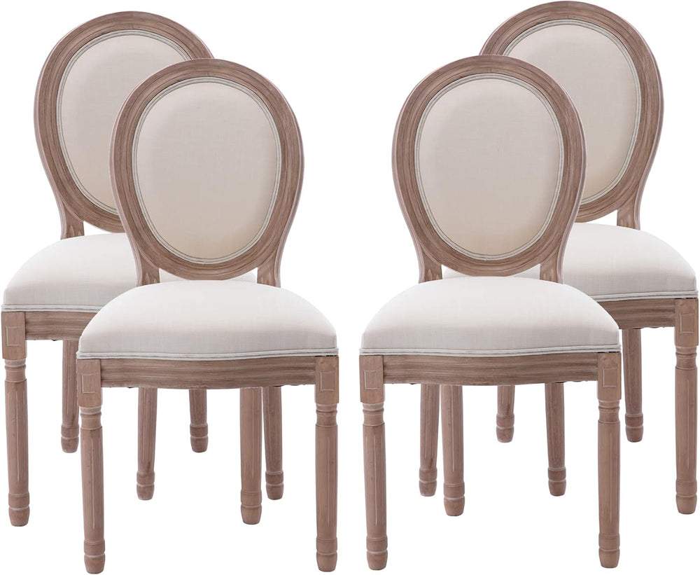 Nrizc French Country Dining Chairs Set of 4, Farmhouse Fabric Chairs with Rou...