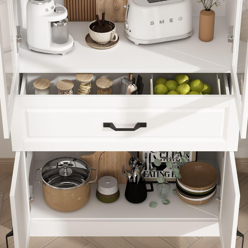 MOUMON Pantry Cabinet Kitchen Storage Cabinet with Glass Doors, Kitchen Pantr...
