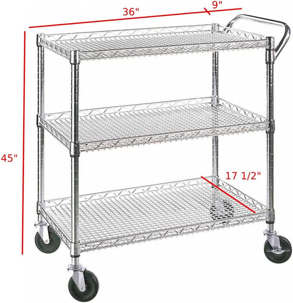Heavy Duty 3 Tier Rolling Utility Kitchen Cart on Wheels,Large 45"L x 17...
