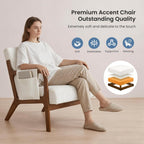 DUMOS Accent Chairs Set of 2, Mid Century Modern Accent Chair with Lumbar Pillow and Solid Wood Frame, Upholstered Armchair Reading Chair for Living Room, Bedroom, Beige