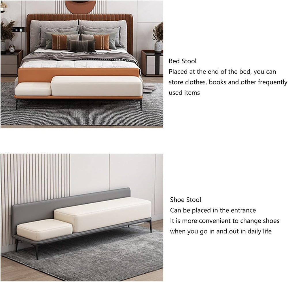 Modern End of Bed Bench Foot of Entryway Storage Ottoman Leather Entryway(Gri...