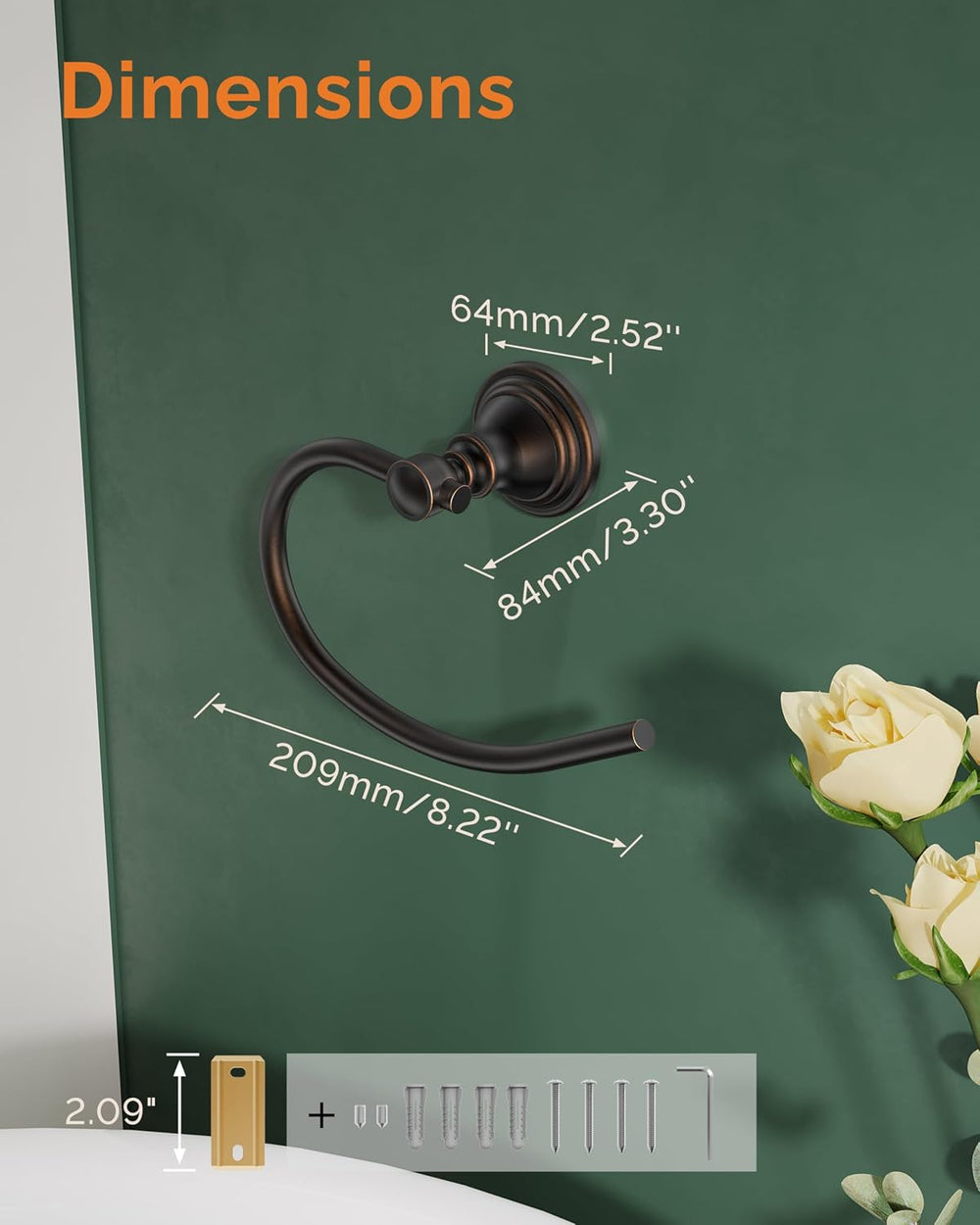 Towel Ring Wall Mount for Bathroom, Oil Rubbed Bronze 2 Pack