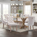 Velvet Upholstered Dining Chairs Set of 6, Modern Style Kitchen Side Chairs with Nailhead Trim and Wood Legs,Metal Pulling Ring for Dining Room Living Room(Beige,Set of 6)