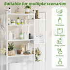 Simple Trending 8 Tier Over The Toilet Storage with Side Rack, Bathroom Organizer Metal Shelves for Towels, White
