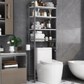 Over-The-Toilet Storage Rack, 4-Tier Bathroom Organizer Shelf Over Toilet with Adjustable Shelf and Basket, Freestanding Space Saver Bathroom Shelves Above Toilet for Room (Gray- White)