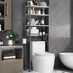 Over-The-Toilet Storage Rack, 4-Tier Bathroom Organizer Shelf Over Toilet with Adjustable Shelf and Basket, Freestanding Space Saver Bathroom Shelves Above Toilet for Room (Gray- White)