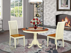 East West Furniture HLIP3-BMK-W 3 Piece Dining Set Contains a Round Dining Room Table with Pedestal and 2 Kitchen Chairs, 42x42 Inch, Buttermilk & Cherry