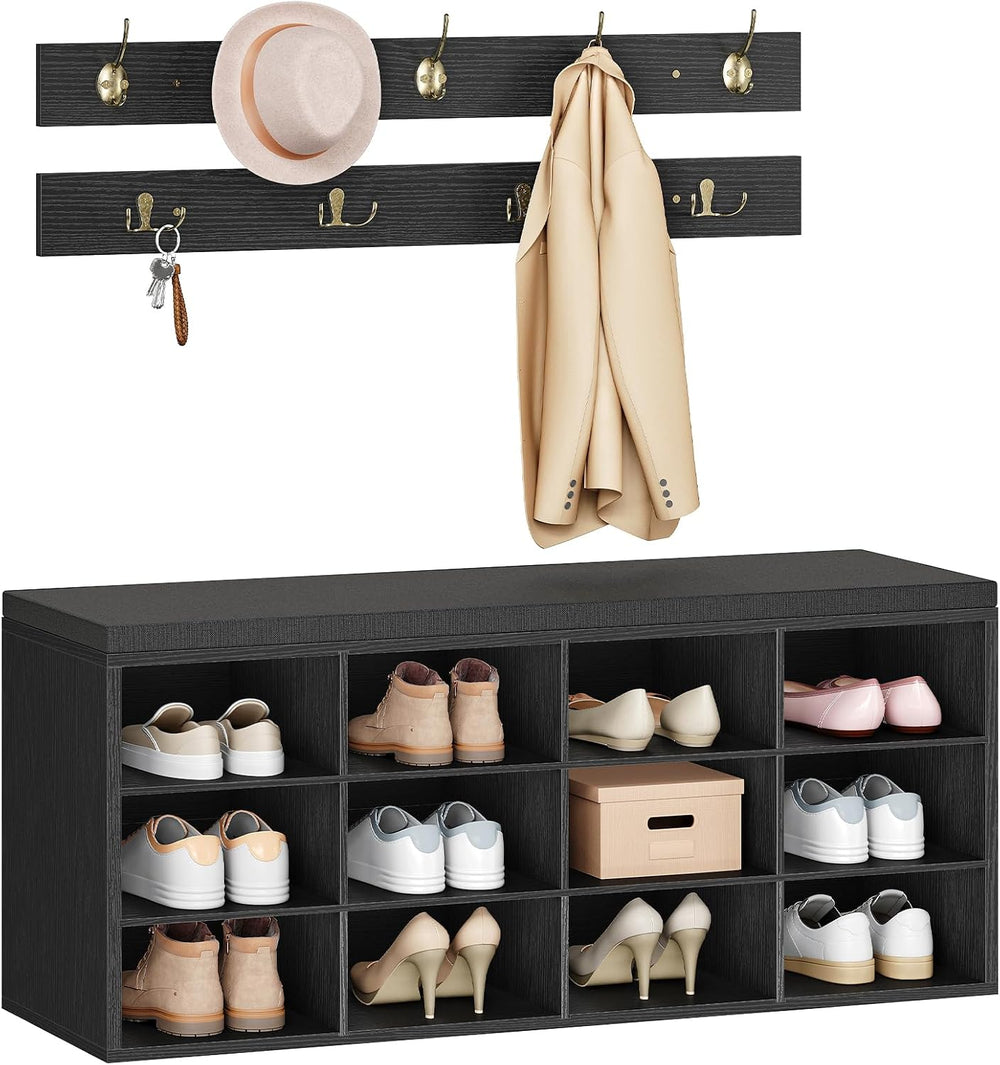 HOOBRO Shoe Storage Bench with Cushion, 39.4" L Entryway Bench with 12 C...