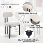 LukeAlon Faux Leather Dining Chairs Set of 2, Modern Curved Back Armless Kitchen Chairs with Black Metal Legs Upholstered Reception Guest Chairs for Home Office Restaurant Dining Room, White