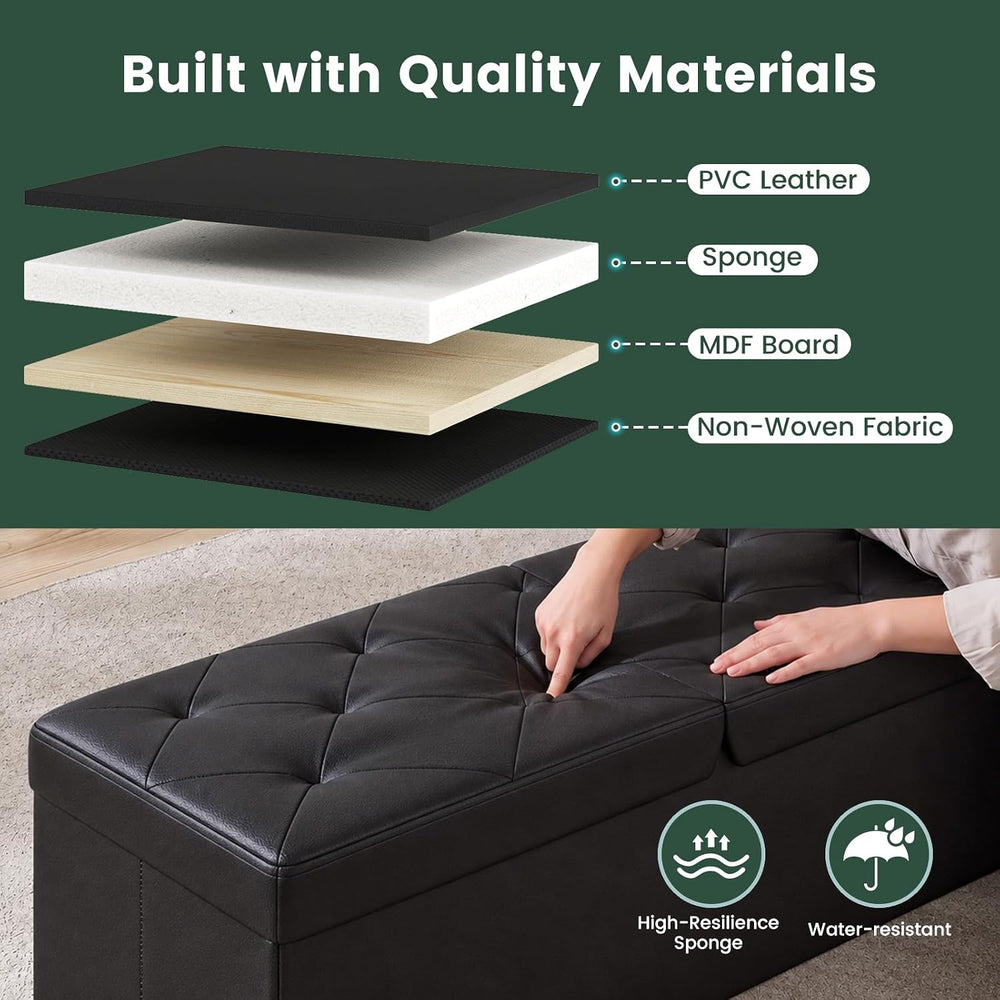 30 Inches Folding Storage Ottoman Bench with Flipping Lid