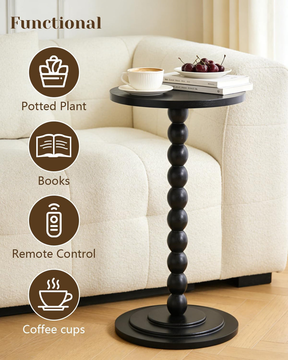 Small Round Side Table, Drink Table, Coffee Martini Table for Small Spaces Mo...