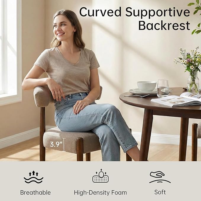 VKNOW Wooden Dining Chairs Set of 2, Modern Upholstered Dining Room Chairs wi...