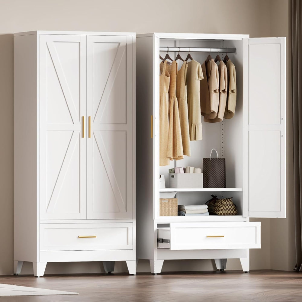 Metal Wardrobe Closet for Bedroom, 71" Freestanding Armoire Wardrobe wit...