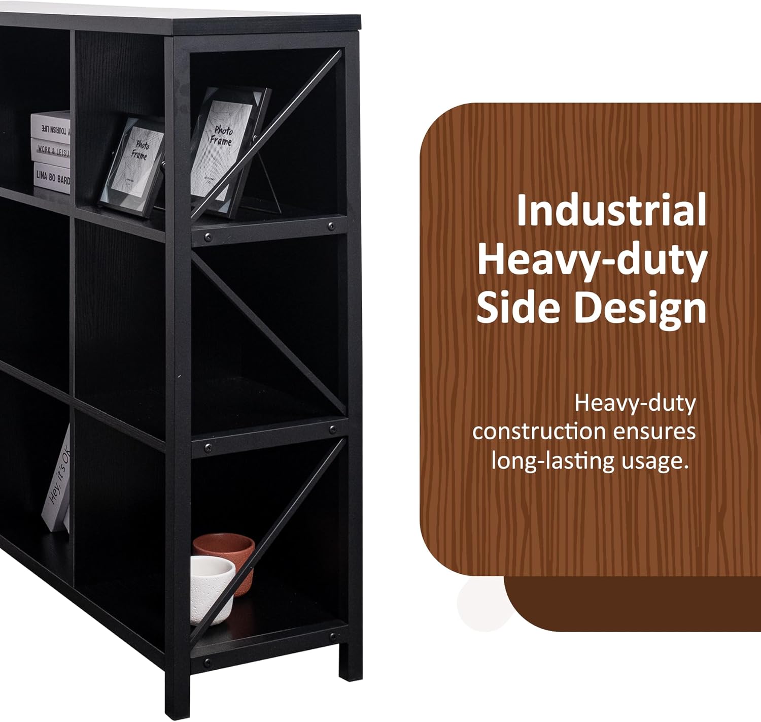 12 Cube Storage Organizer Bookshelf, Industrial Horizontal Bookcase, Accent Cubby Shelf, Media Console Table for Living Room, Home Office, 11.8" D x 47.6" W x 38.2" H, Black