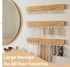 3 Pack Necklace Holder Wall Mounted Hanging Jewelry Organizer, Wooden Jewelry Hanger with 39 Hooks for Necklace Earring Bracelet & Accessories Display, Jewelry Storage Holder for Bedroom Closet Decor