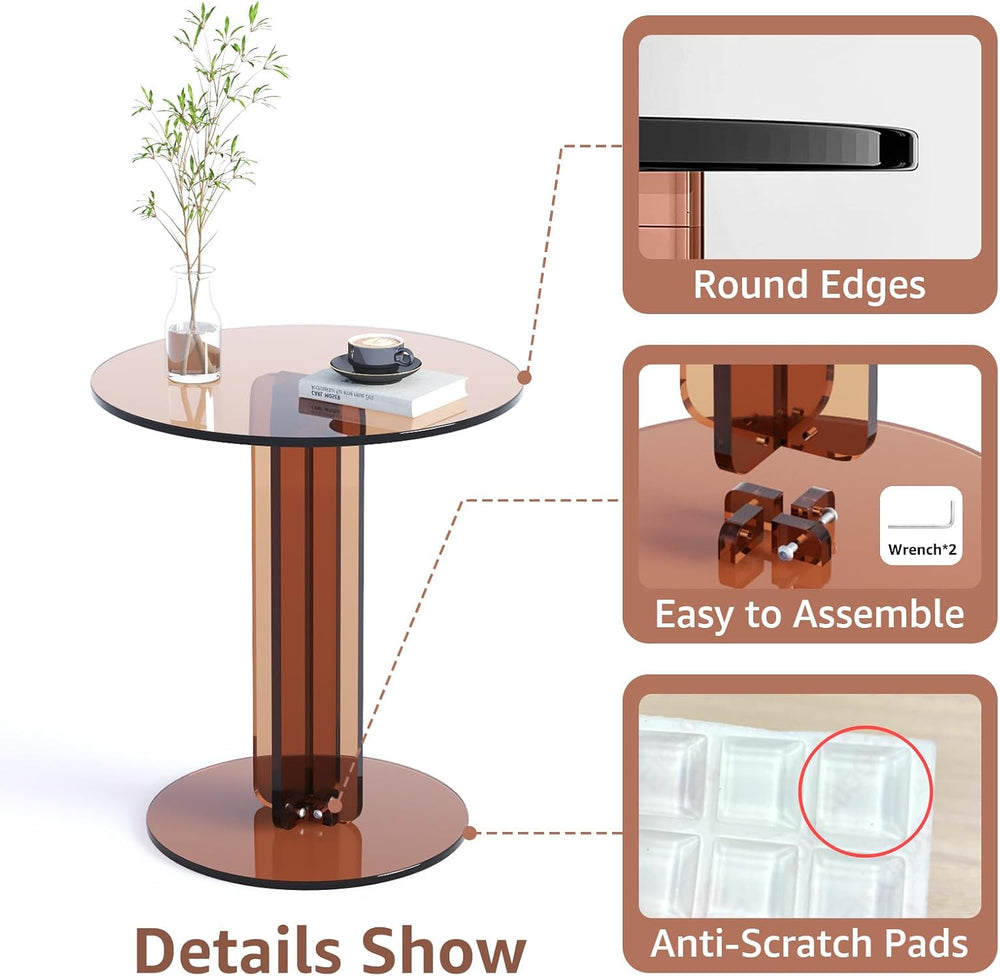 Round Acrylic Side Table, Modern Accent End Table, Minimalist Bedside Night S...