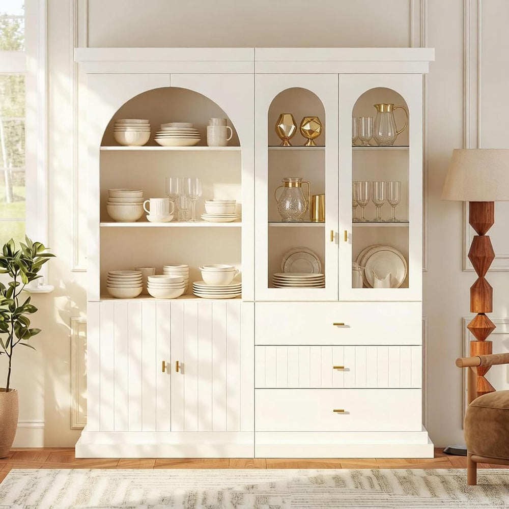 71" Arched Kitchen Modern Pantry Storage Cabinet, Tall Display Cabinet f...