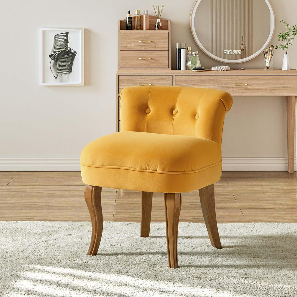 HULALA HOME Velvet Vanity Stool with Low Back, Mustard | Small Modern Vanity ...