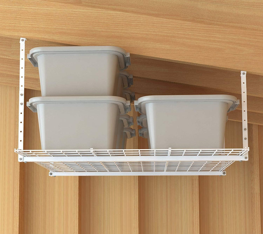 HyLoft Overhead adjustable Garage Storage Rack,Heavy Duty Steel Garage Storage System, 45-Inch x 45-Inch, White
