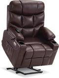 MCombo Power Lift Recliner Chair with Extended Footrest for Elderly People, for Mom, Faux Leather 7287 (Dark Brown, Medium)