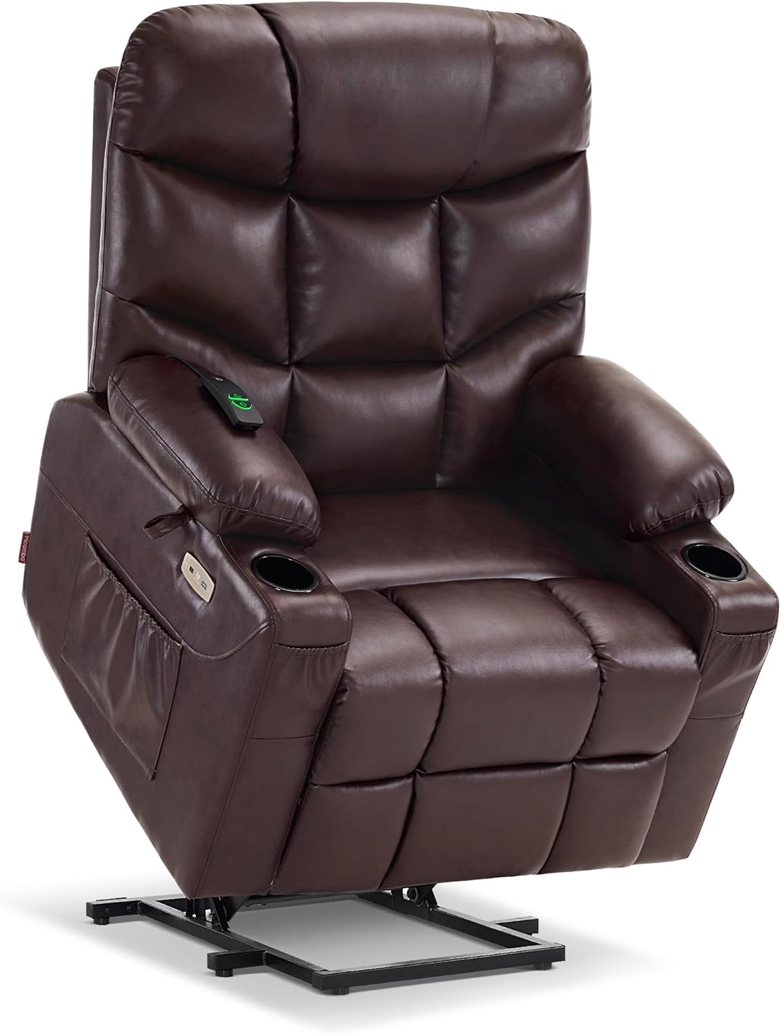 MCombo Power Lift Recliner Chair with Extended Footrest for Elderly People, for Mom, Faux Leather 7287 (Dark Brown, Medium)