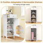 Giantex 34.5" Bathroom Cabinet with Drawer & Single Door (White) | Narrow Side Storage Organizer with 6 Shelf Positions, Freestanding Floor Storage Cabinet for Bathroom, Living Room, Entryway