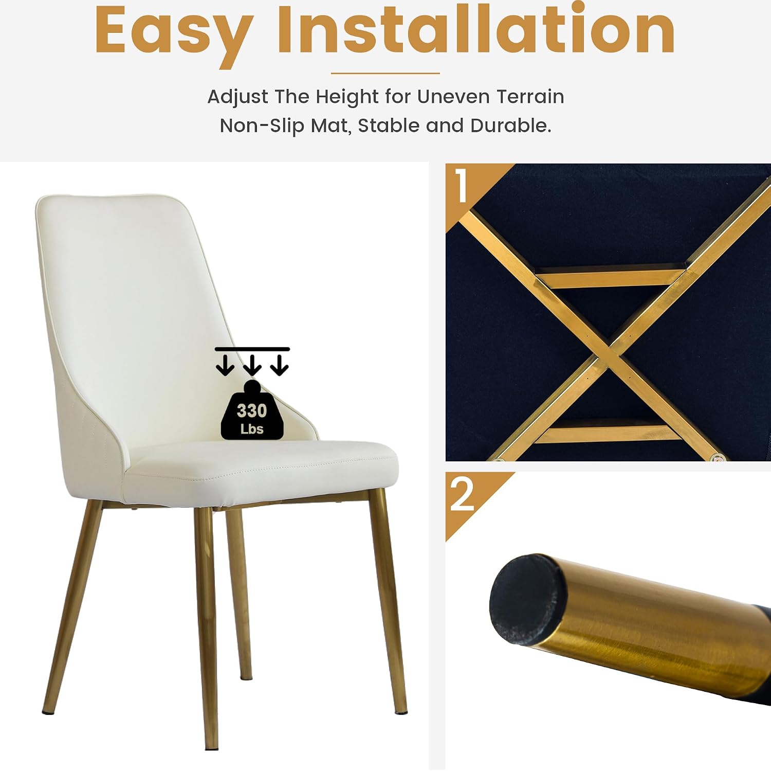 9 Piece Dining Table Chairs Set, Modern Dining Table Set of 8, Includes 59" D Marble Round Table with Beige Cylindric PU Wooden Base, 8 Beige Gold Dining Chairs for Home, Kitchen