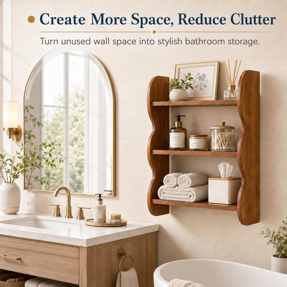 Solid Wood Floating Shelves for Wall, 3 Tier Rustic Vintage Wall Mounted Shel...