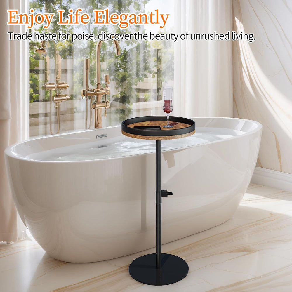 Drink Table, Small Round Side Table Height Adjustable Martini Table with Weig...