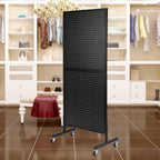 2'x 5' Standing Pegboard Display with T-Base, Pegboard Display Stand with Wheels, Metal Peg Board Display Rack, Art Display Stand, Extra 10 Pieces Hooks - Black