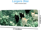 Cute Cat Mouse Pad Large Gaming Desk Mat - Kawaii Black and White Cats in Green Forest, Extended XL Mousepad with Non-Slip Rubber Base for Office, Home, PC, Laptop