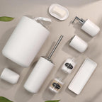 White Bathroom Set,9 Piece Bathroom Accessories Set,Tray,Soap Dispenser,Toothbrush Holder,Toothbrush Cup,Soap Dish,Toilet Brush,Qtip Holders,Trash Can for Bathroom Décor and Housewarming Gifts