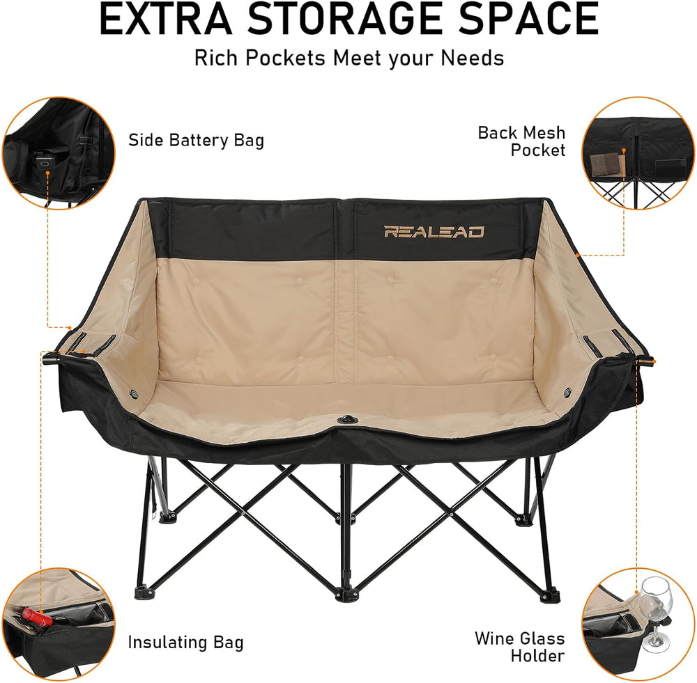 REALEAD Heated Double Camping Chair - Heated Loveseat Camping Chairs for Adul...